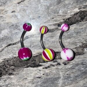 3 Belly Button Ring Set Purple White